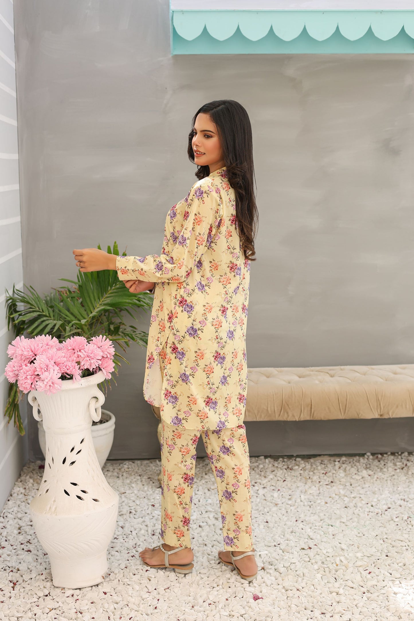 Yellow-2 Piece Printed Shirt & Trouser